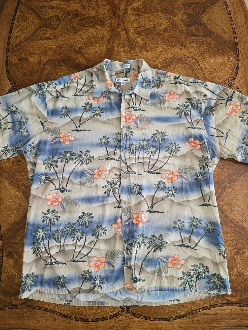 Pierre Cardin Vintage Tropical Palm Tree Floral Button Down Cotton Shirt Mens XL